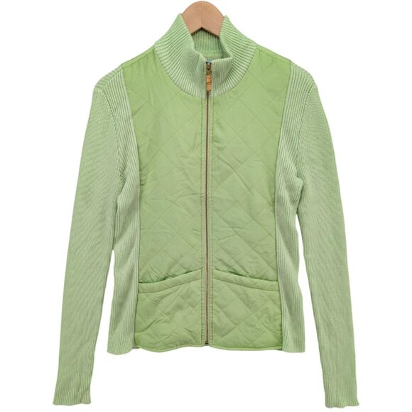 J McLaughlin Quilted Silk Sweater Jacket Womens Lime Green Full Zip Size M - Picture 1 of 11